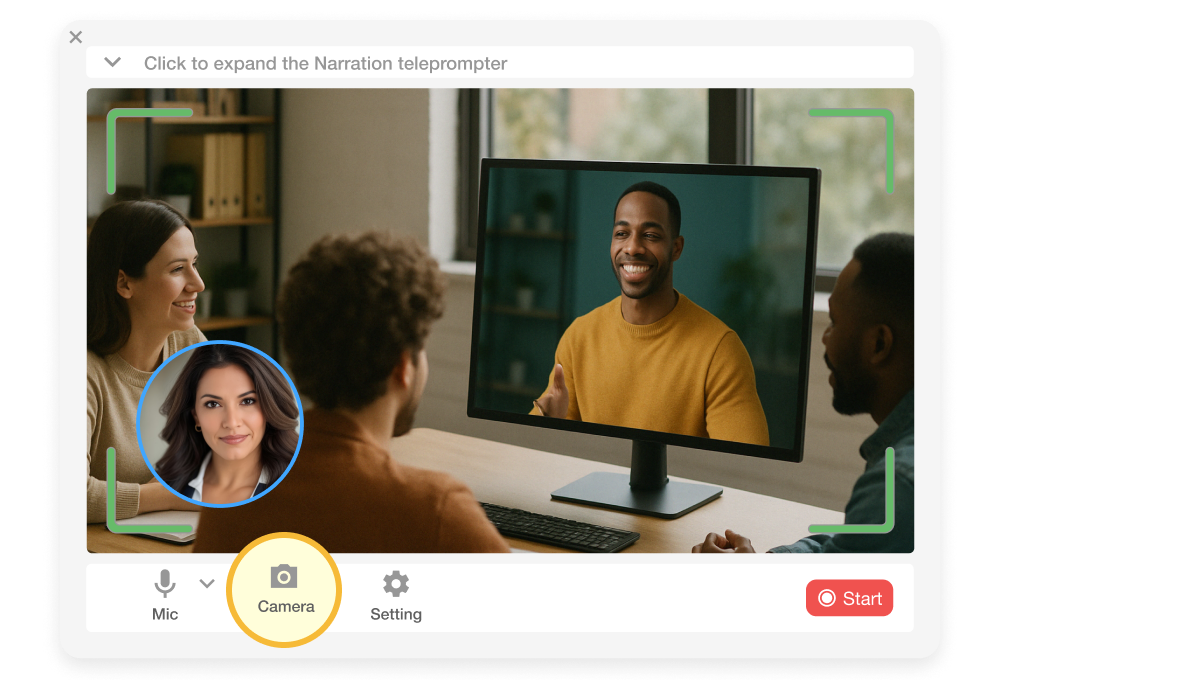 Record your face while doing a commentary voiceover with Visla
